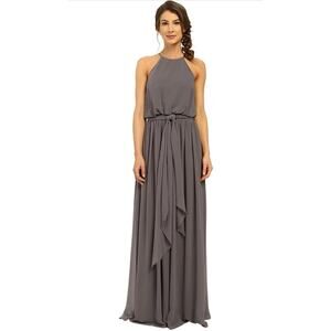 Donna Morgan Collection Alana Halter Blouson Gown Gray Women’s 6